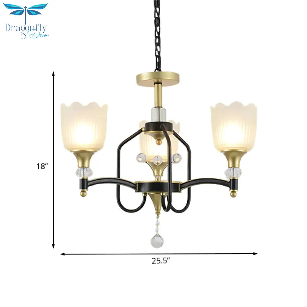 Opal Glass Scalloped Suspension Lighting Fixture Traditional 3/6 - Head Bedroom Chandelier Light In