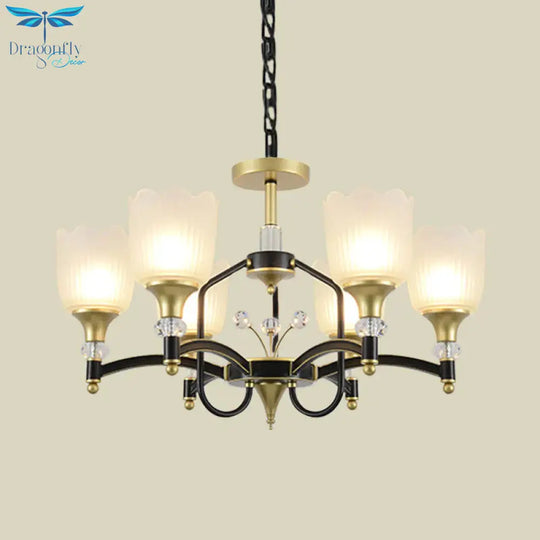 Opal Glass Scalloped Suspension Lighting Fixture Traditional 3/6 - Head Bedroom Chandelier Light In