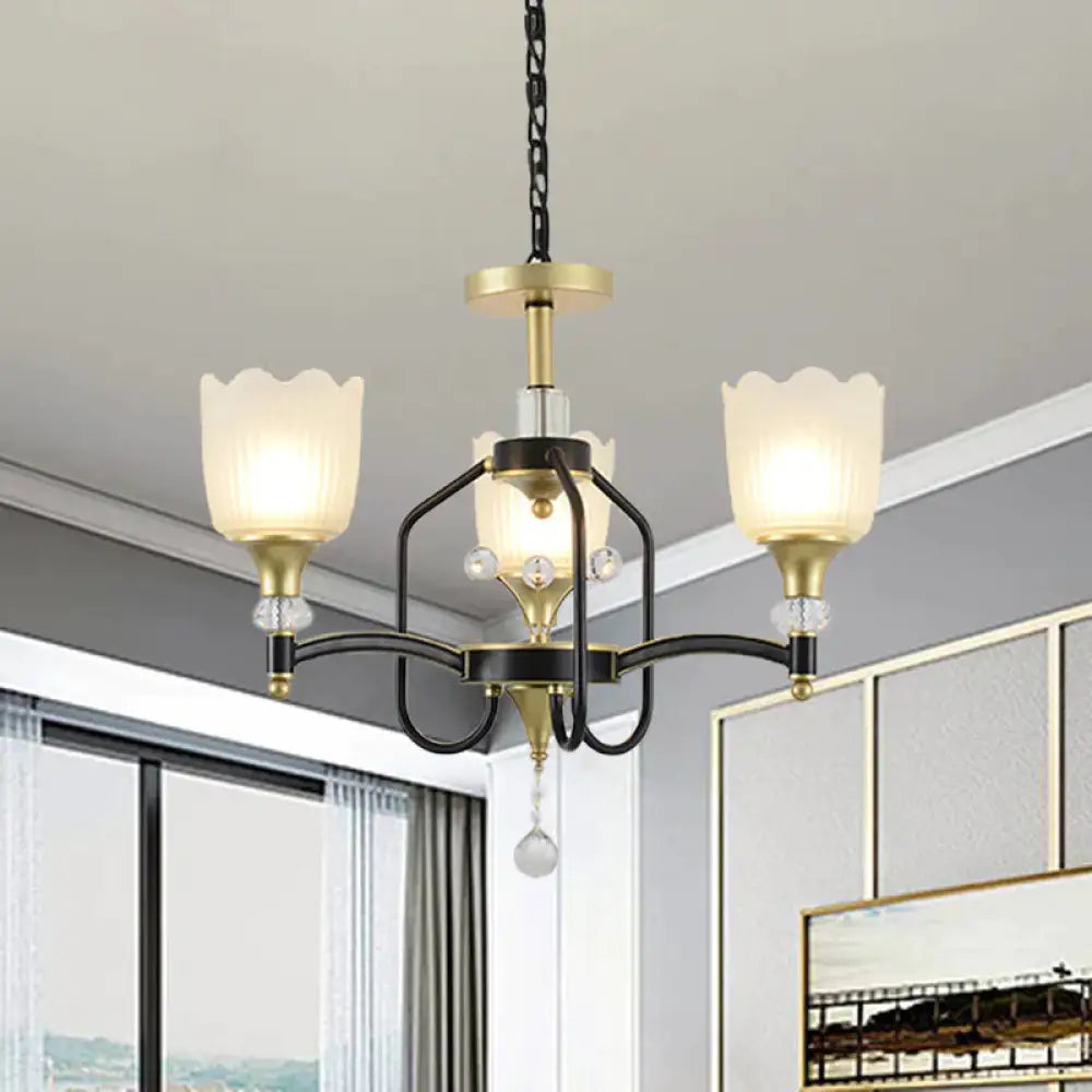 Opal Glass Scalloped Suspension Lighting Fixture Traditional 3/6 - Head Bedroom Chandelier Light In