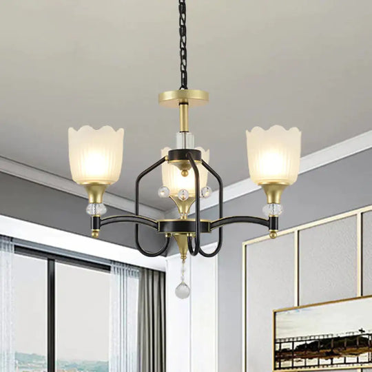 Opal Glass Scalloped Suspension Lighting Fixture Traditional 3/6 - Head Bedroom Chandelier Light In