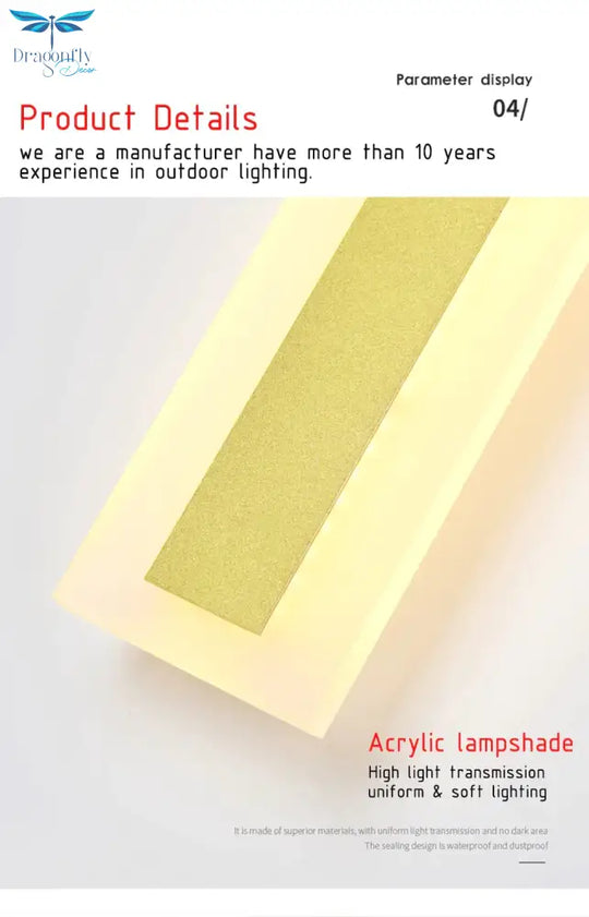 Outdoor Lighting Tall Led Wall Lamp Ip65 Waterproof Aluminum Dimmable Gold Garden Porch Sconce