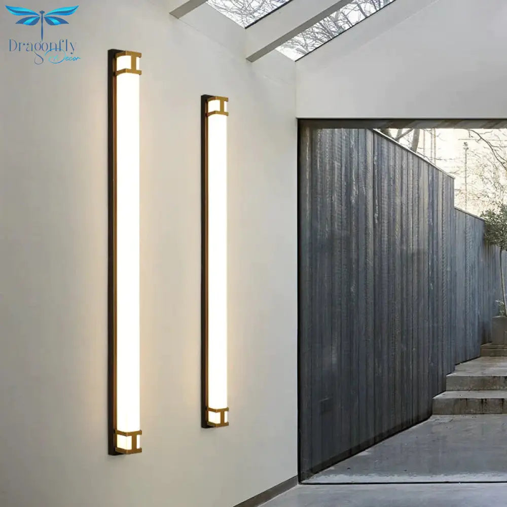 Outdoor Wall Lamp Ip65 Waterproof Led Long Lights Garden Villa Porch Sconce Light Gold Black 110V