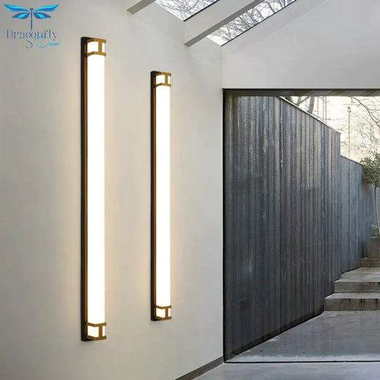 Outdoor Wall Lamp Ip65 Waterproof Led Long Lights Garden Villa Porch Sconce Light Gold Black 110V