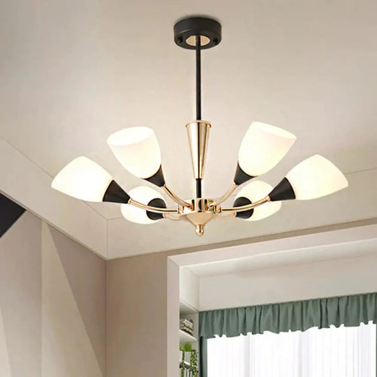 Oval Living Room Ceiling Chandelier Traditional White Glass 3/6/8 Lights Gold Hanging Fixture 6 /