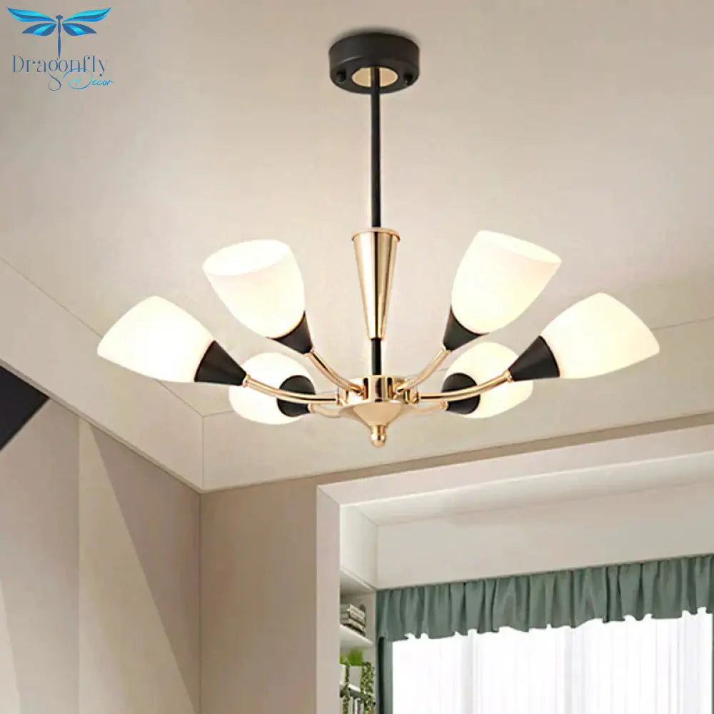 Oval Living Room Ceiling Chandelier Traditional White Glass 3/6/8 Lights Gold Hanging Fixture
