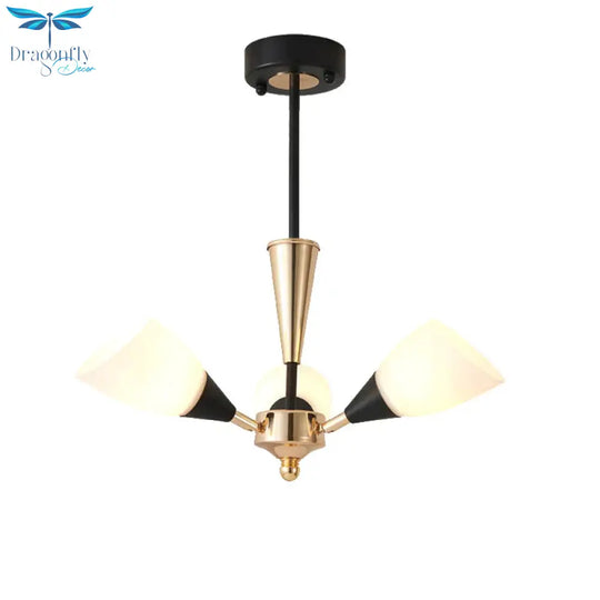 Oval Living Room Ceiling Chandelier Traditional White Glass 3/6/8 Lights Gold Hanging Fixture