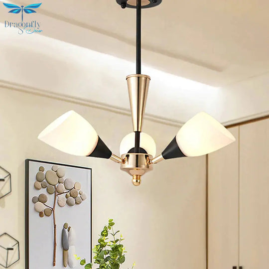 Oval Living Room Ceiling Chandelier Traditional White Glass 3/6/8 Lights Gold Hanging Fixture