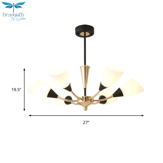 Oval Living Room Ceiling Chandelier Traditional White Glass 3/6/8 Lights Gold Hanging Fixture