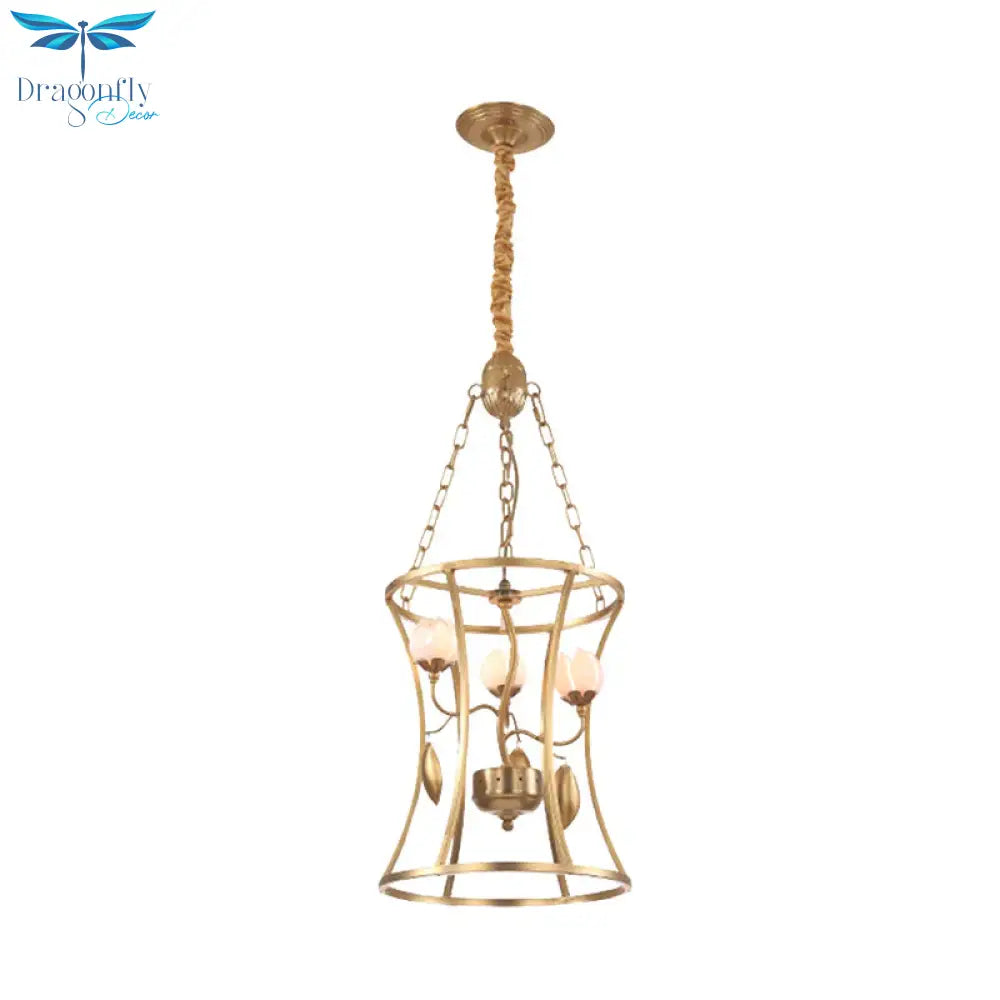 Pastoral Lotus Chandelier Lighting Fixture 3/7 Heads Metal Led Pendant Ceiling Light In Gold For