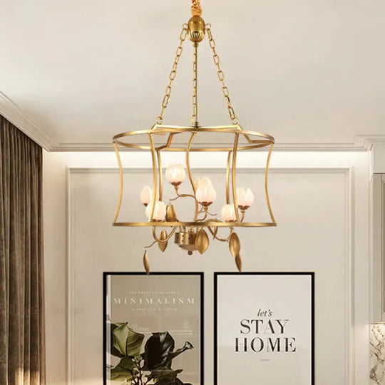 Pastoral Lotus Chandelier Lighting Fixture 3/7 Heads Metal Led Pendant Ceiling Light In Gold For
