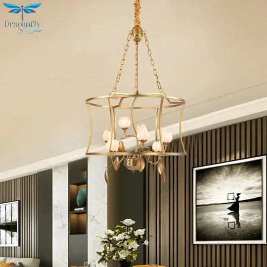 Pastoral Lotus Chandelier Lighting Fixture 3/7 Heads Metal Led Pendant Ceiling Light In Gold For