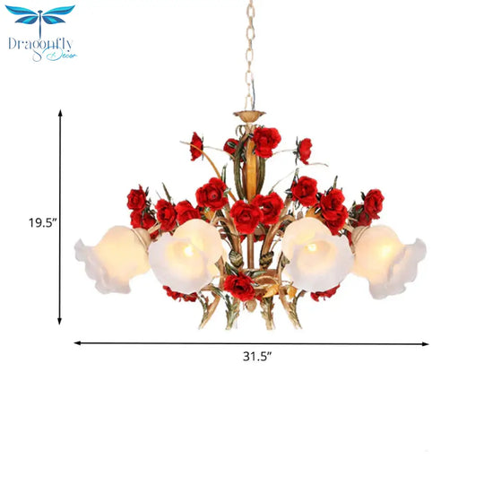 Pastoral Scalloped Chandelier Pendant Light 3/6/8 Heads Metal Led Flower Suspension Lighting In
