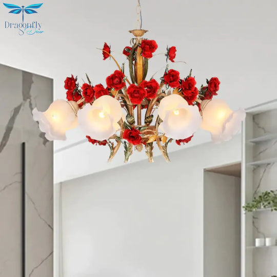 Pastoral Scalloped Chandelier Pendant Light 3/6/8 Heads Metal Led Flower Suspension Lighting In