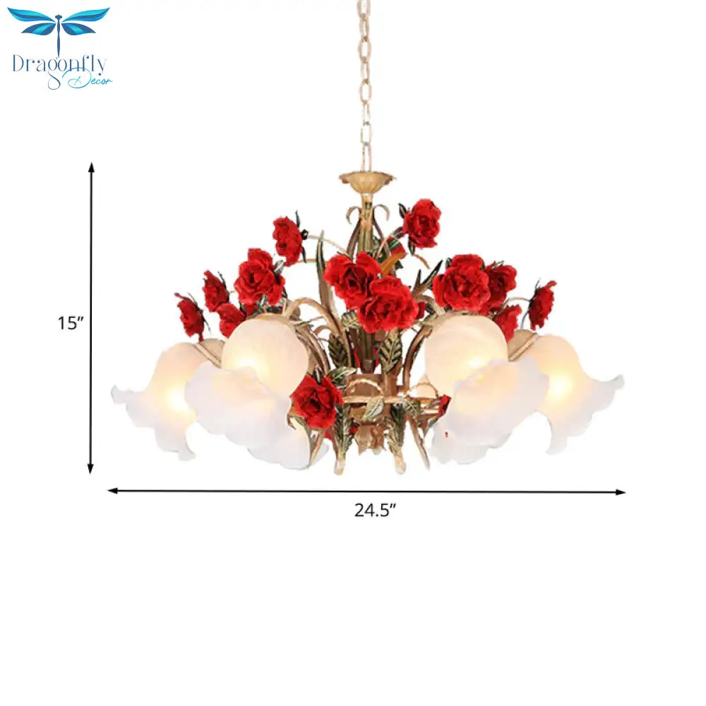 Pastoral Scalloped Chandelier Pendant Light 3/6/8 Heads Metal Led Flower Suspension Lighting In