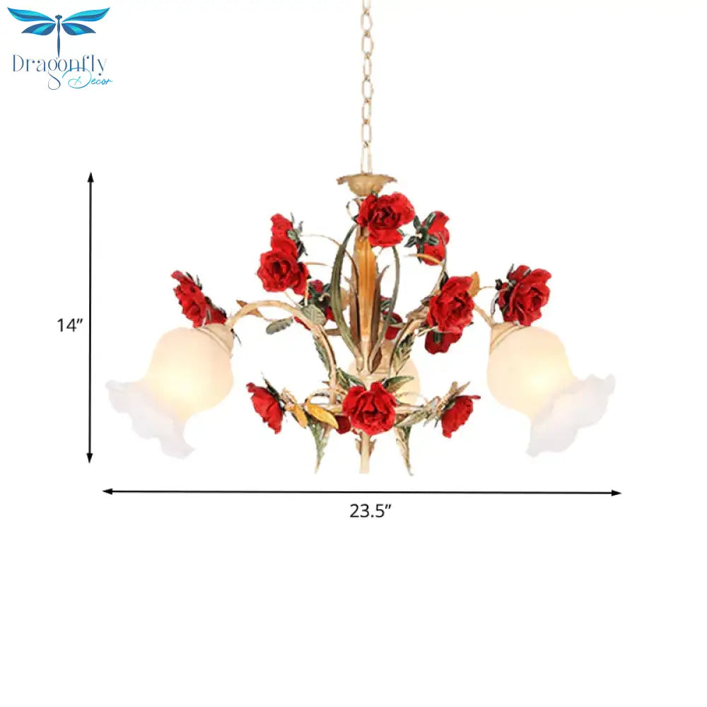 Pastoral Scalloped Chandelier Pendant Light 3/6/8 Heads Metal Led Flower Suspension Lighting In