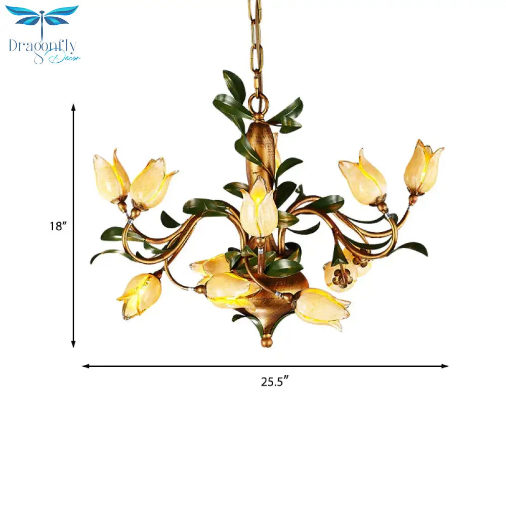 Pastoral Tulip Chandelier Lighting Fixture 12/20/30 Bulbs Metal Led Pendant Ceiling Light In Brass