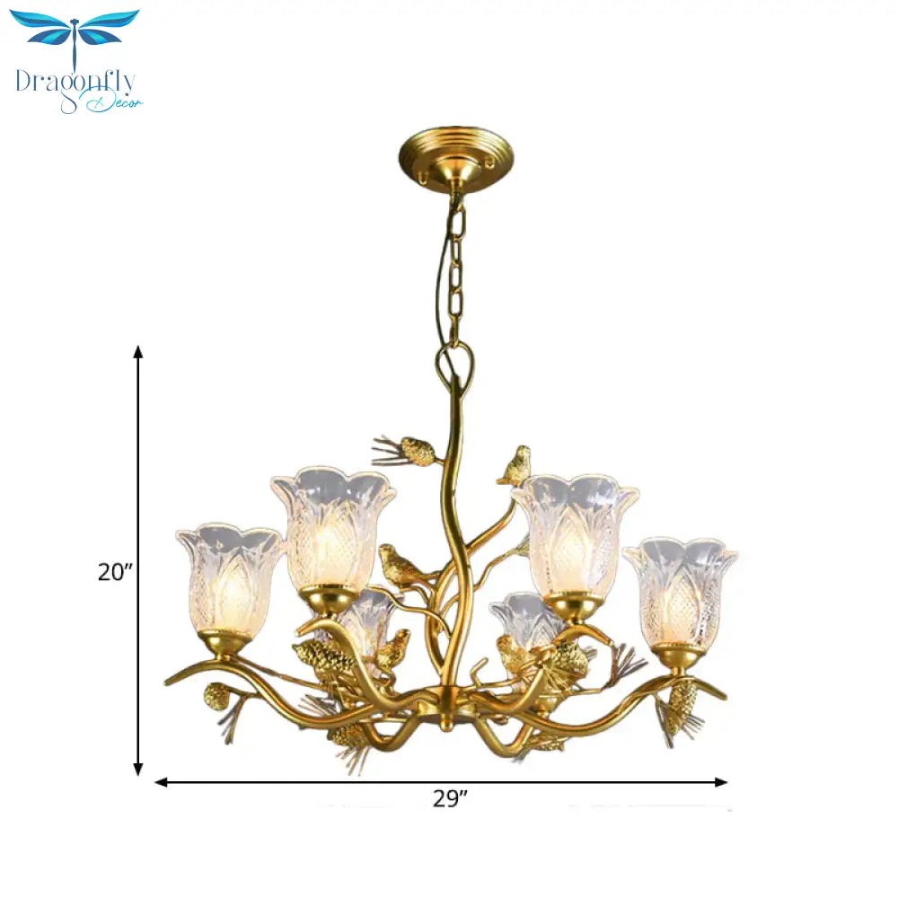 Petal Dining Room Ceiling Lamp Clear Textured Glass 6/8 Bulbs Retro Stylish Chandelier Light