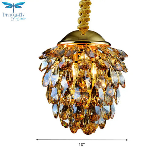 Pinecone Crystal Ceiling Pendant Light Modern Style 2 Lights Black/Gold Chandelier