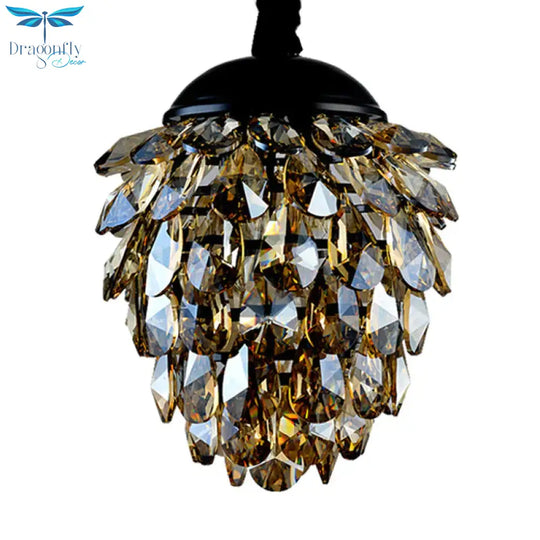 Pinecone Crystal Ceiling Pendant Light Modern Style 2 Lights Black/Gold Chandelier