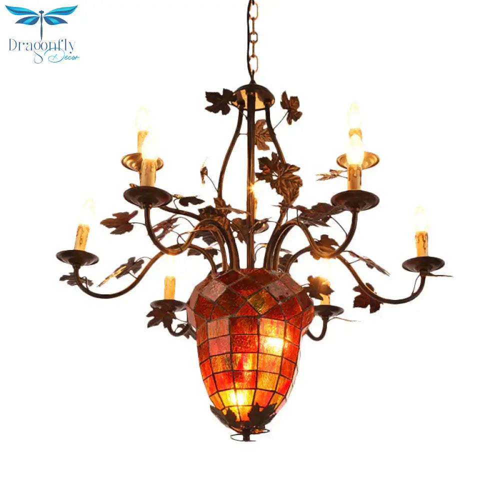 Pinecone Style Rustic Brown Metal 12 Lights Pendant Light Fixture For Living Room