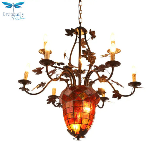Pinecone Style Rustic Brown Metal 12 Lights Pendant Light Fixture For Living Room