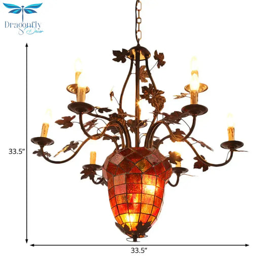 Pinecone Style Rustic Brown Metal 12 Lights Pendant Light Fixture For Living Room
