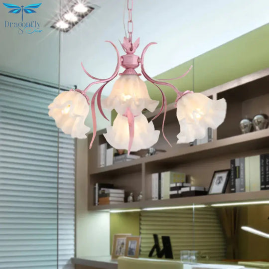 Pink 4/6/9 Lights Chandelier Lighting Antique Metal Scalloped Ceiling Light For Dining Room