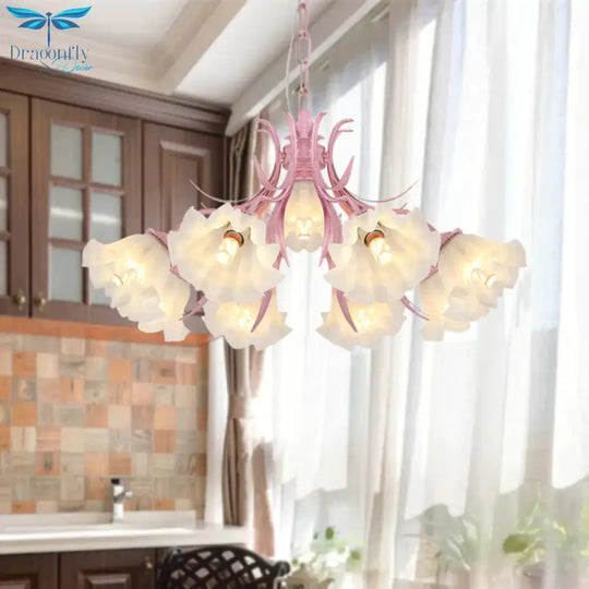 Pink 4/6/9 Lights Chandelier Lighting Antique Metal Scalloped Ceiling Light For Dining Room