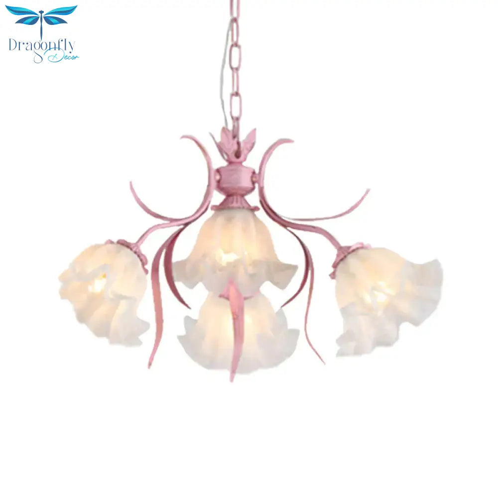 Pink 4/6/9 Lights Chandelier Lighting Antique Metal Scalloped Ceiling Light For Dining Room