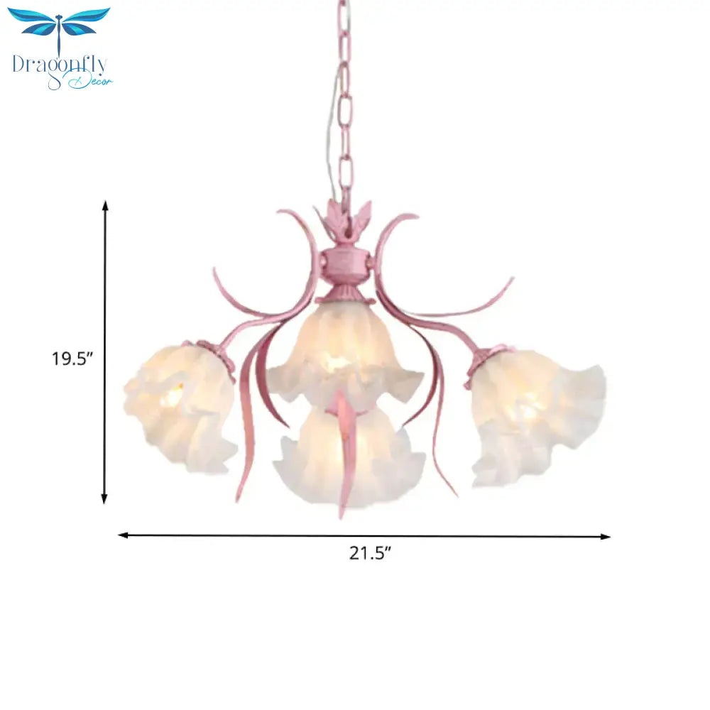 Pink 4/6/9 Lights Chandelier Lighting Antique Metal Scalloped Ceiling Light For Dining Room