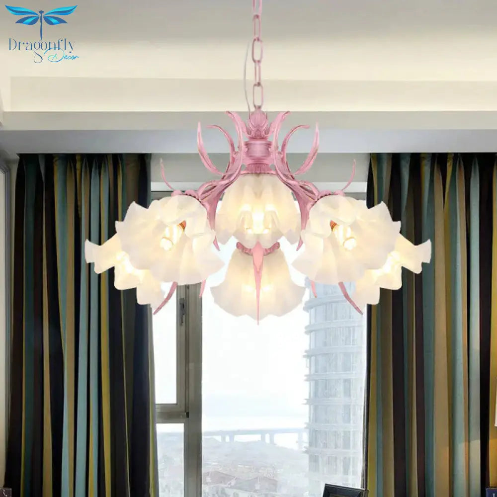Pink 4/6/9 Lights Chandelier Lighting Antique Metal Scalloped Ceiling Light For Dining Room