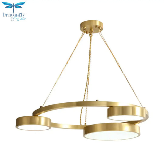 Postmodern Round Hanging Light Metal 3 Lights Dining Room Ceiling Chandelier In Brass