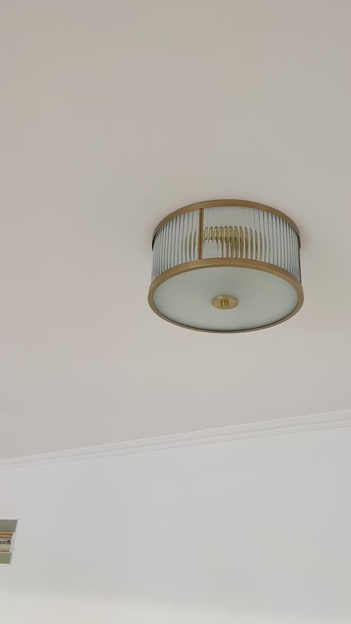 Antiqued Opaline Glass 3-Head Brass Flush Mount