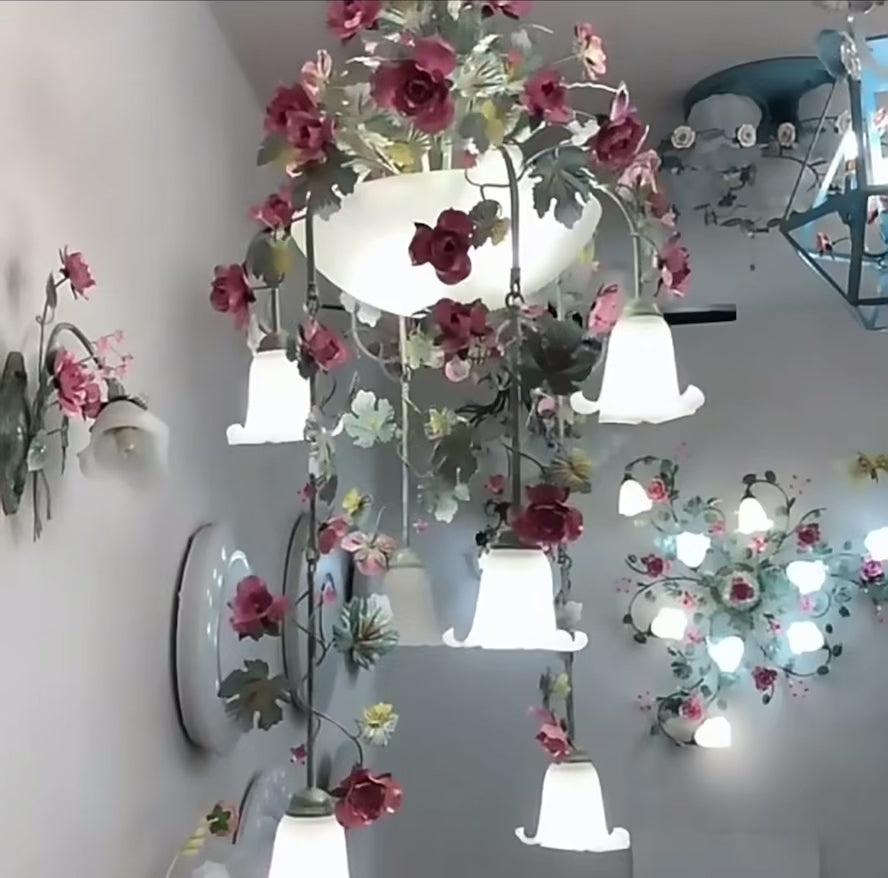 Floral Art Deco Chandelier - Pink Rose Crystal