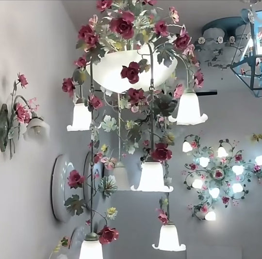 Floral Art Deco Chandelier - Pink Rose Crystal