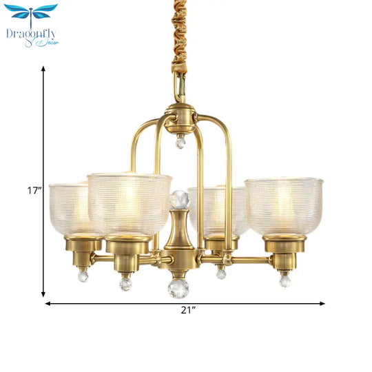 Prismatic Glass Gold Hanging Chandelier Bowl Shade 4/6 - Light Colonialist Metal Suspension Pendant