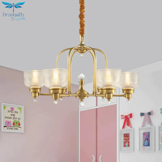 Prismatic Glass Gold Hanging Chandelier Bowl Shade 4/6 - Light Colonialist Metal Suspension Pendant