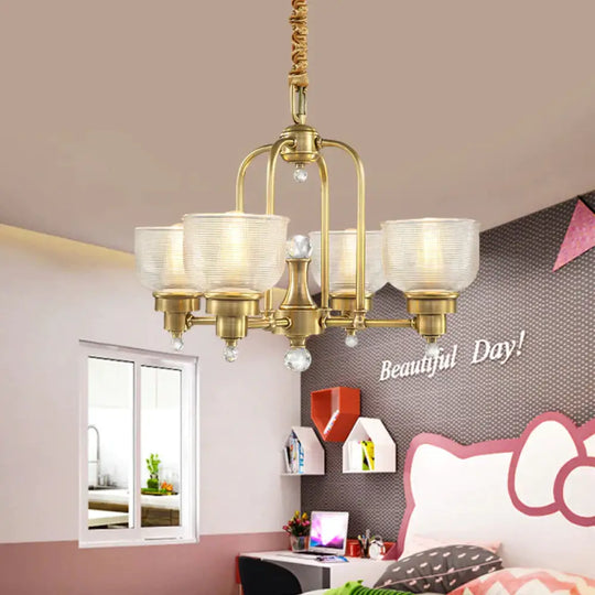 Prismatic Glass Gold Hanging Chandelier Bowl Shade 4/6 - Light Colonialist Metal Suspension Pendant