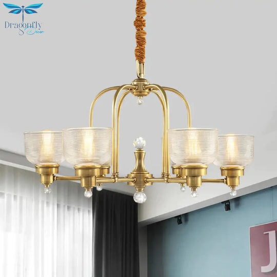 Prismatic Glass Gold Hanging Chandelier Bowl Shade 4/6 - Light Colonialist Metal Suspension Pendant