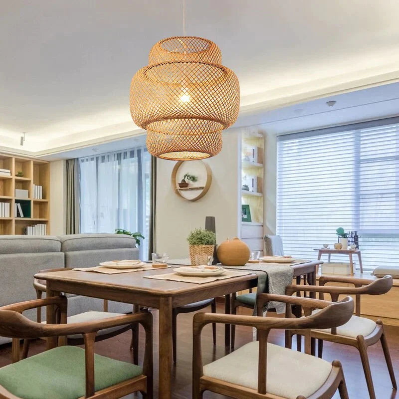Chinese Rural Style Handmade Rattan Weaving Pendant Lights For Restaurant Cafe Originality Bamboo