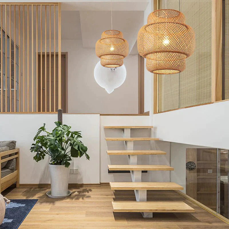 Chinese Rural Style Handmade Rattan Weaving Pendant Lights For Restaurant Cafe Originality Bamboo