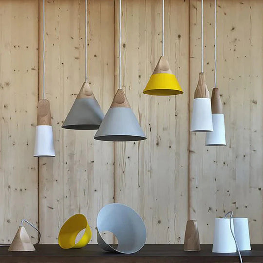 Nordic Combined Bar Real Wood Pendant Lights Multicolor Aluminum Lamp Shade Lamps For Dining Room