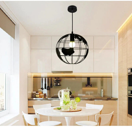 Nordic Led Globe Pendant Lamp Iron Black / White Cafe Living Room Bar Office Ceiling Children