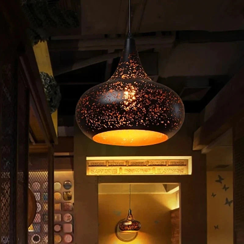 Vintage Pendant Lamp Iron Loft Nordic Porous Retro E27 Etching Lampshade Bar Restaurant Industrial