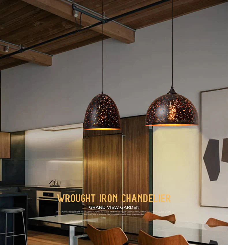 Vintage Pendant Lamp Iron Loft Nordic Porous Retro E27 Etching Lampshade Bar Restaurant Industrial