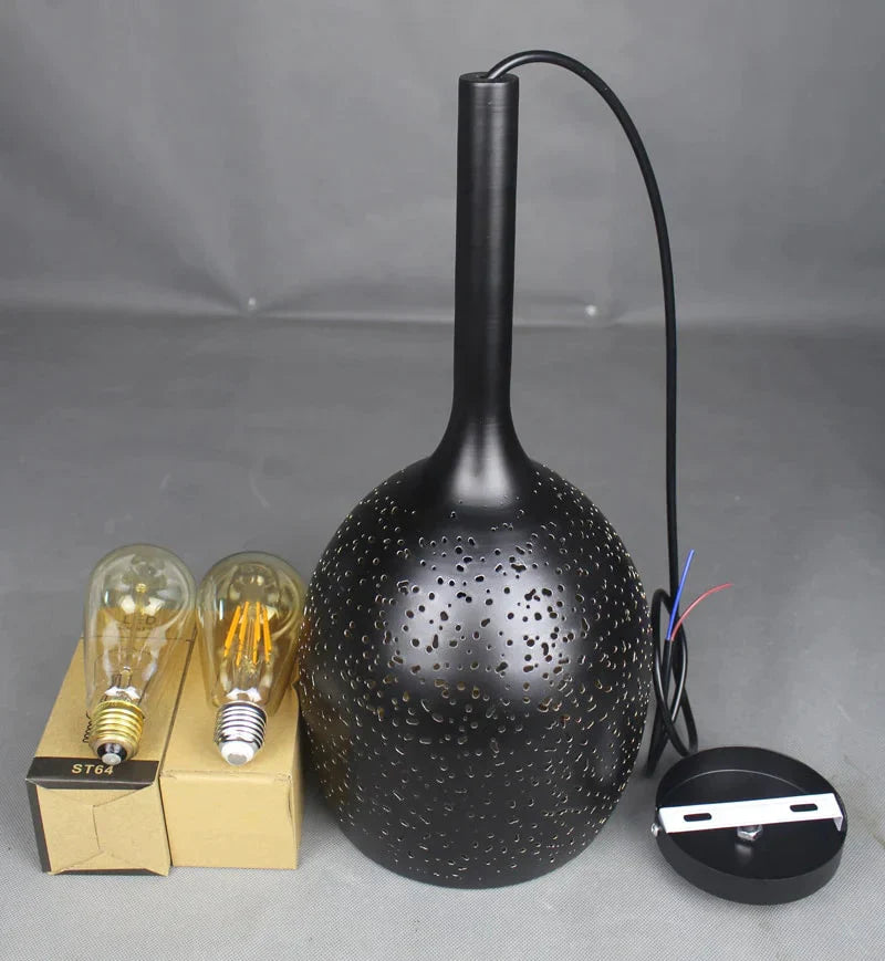 Vintage Pendant Lamp Iron Loft Nordic Porous Retro E27 Etching Lampshade Bar Restaurant Industrial