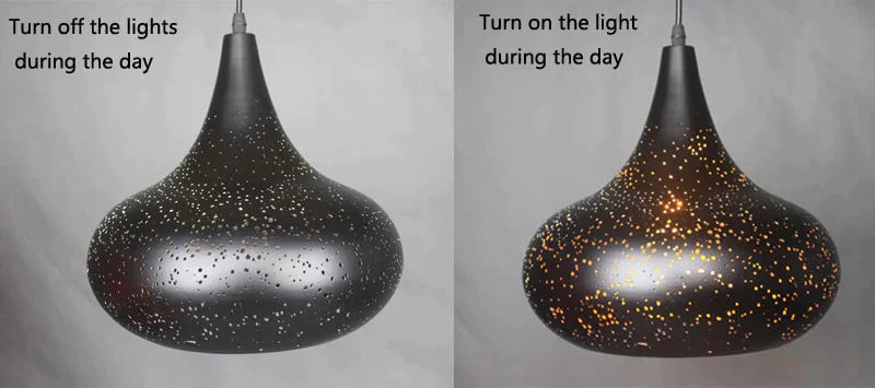 Vintage Pendant Lamp Iron Loft Nordic Porous Retro E27 Etching Lampshade Bar Restaurant Industrial