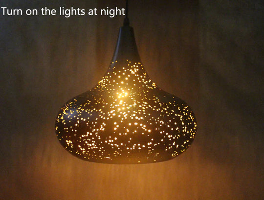 Vintage Pendant Lamp Iron Loft Nordic Porous Retro E27 Etching Lampshade Bar Restaurant Industrial
