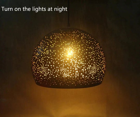 Vintage Pendant Lamp Iron Loft Nordic Porous Retro E27 Etching Lampshade Bar Restaurant Industrial