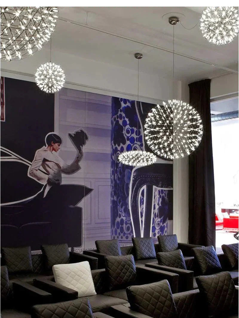 Modern Brief Loft Spark Ball Led Pendant Light Fixture Firework Stainless Steel Lamps Home Deco